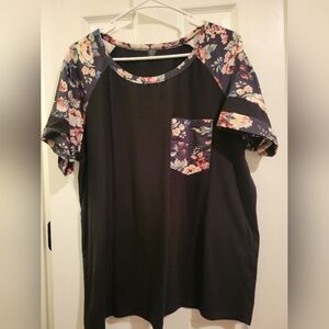 SHEIN Black Floral Sleeve Tee